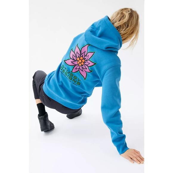 Stussy Laguna Flower Hoodie Sweatshirt - M Blue - Picture 1 of 4